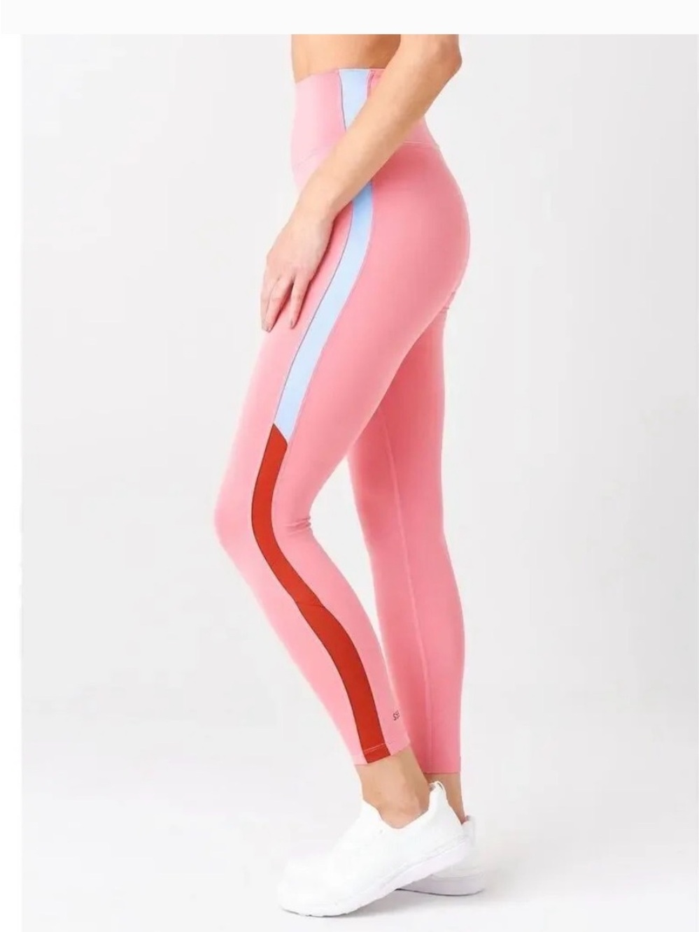 Splits59 Pink High-Rise Colorblock Leggings with Blue and Red Stripe